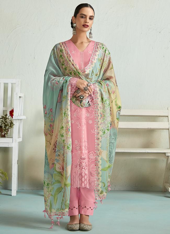 Pure Muslin Pink Traditional Wear Embroidery Work Salwaar Suit